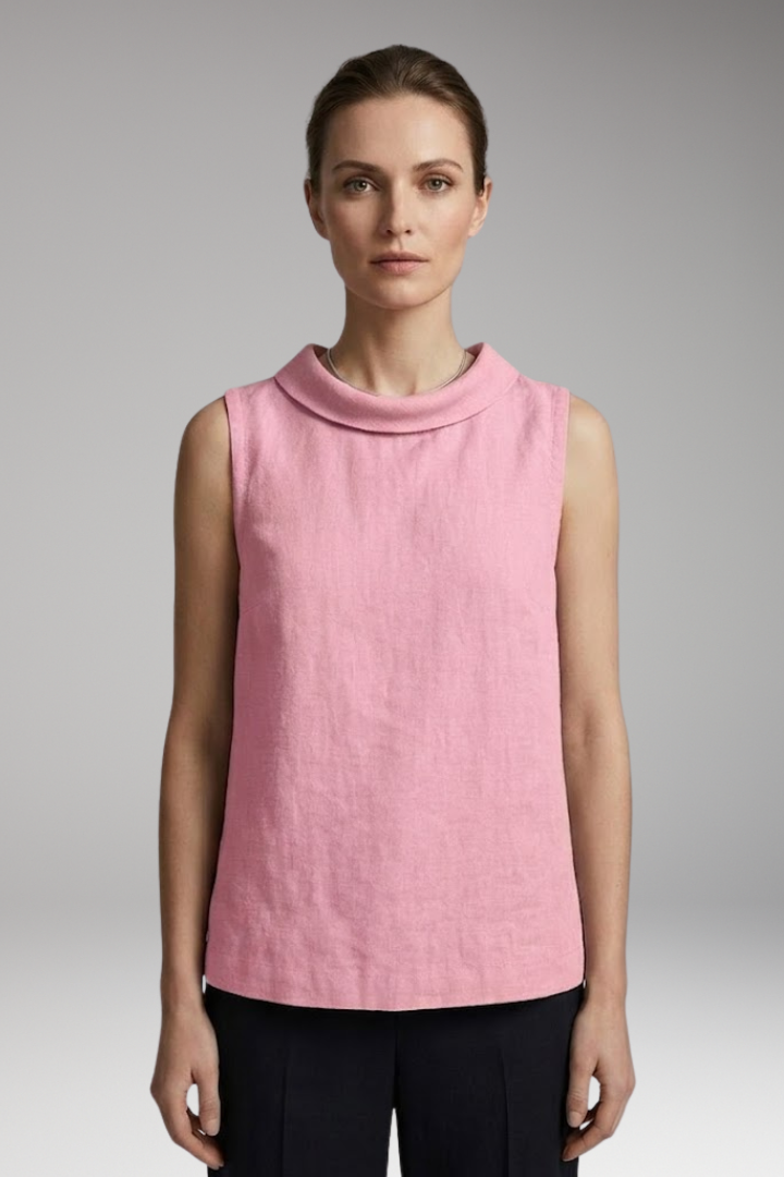 Women’s Top with Roll Collar and Sleeveless Design