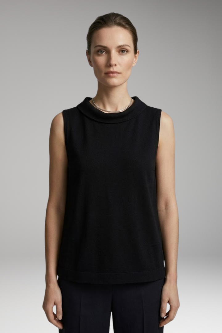 Women’s Top with Roll Collar and Sleeveless Design