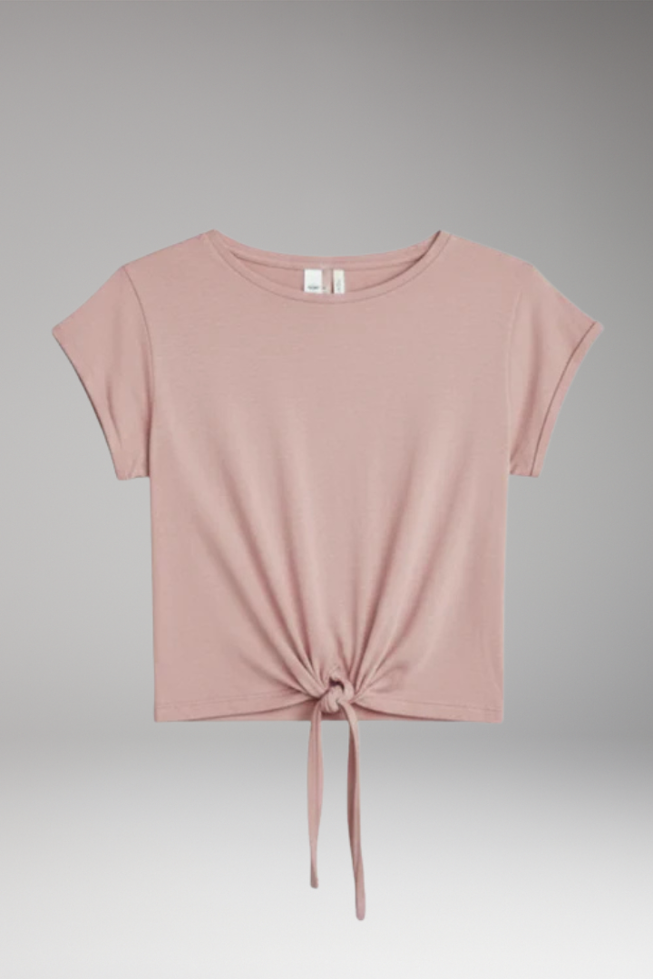 Women's Top with Round Neck and Front Knot