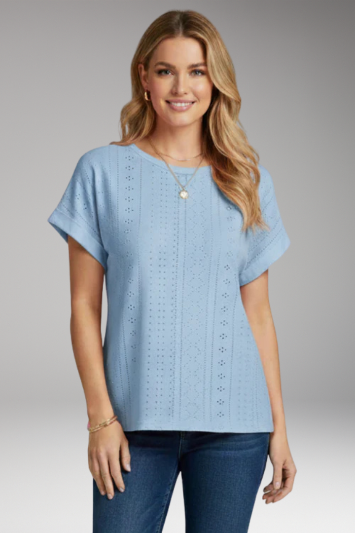 Women's Top with Round Neck and Short Sleeves