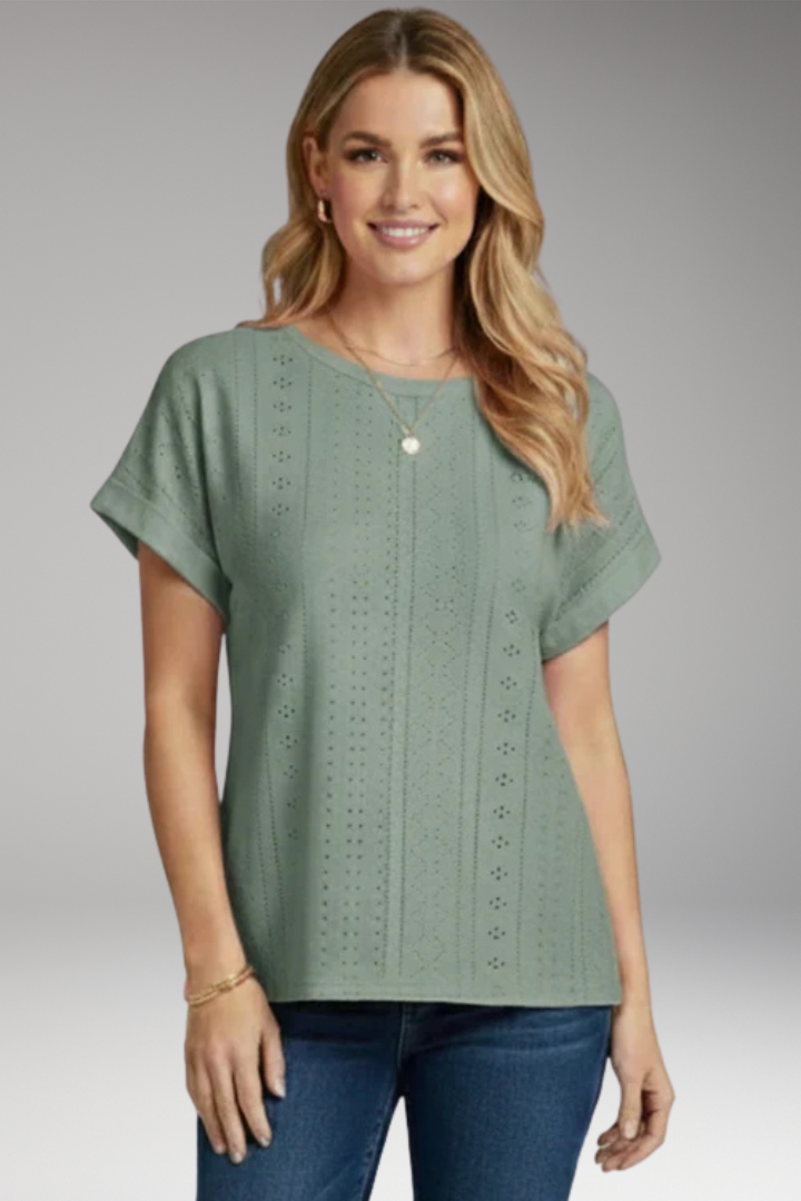 Women's Top with Round Neck and Short Sleeves