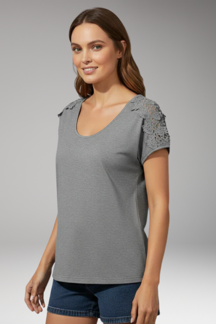 Women’s Top with Scoop Neck and Lace Sleeves