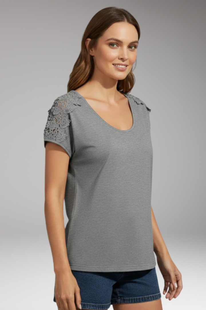 Women’s Top with Scoop Neck and Lace Sleeves