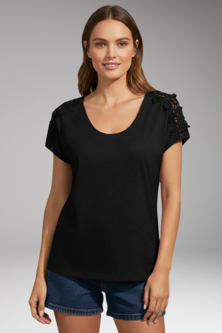 Women’s Top with Scoop Neck and Lace Sleeves