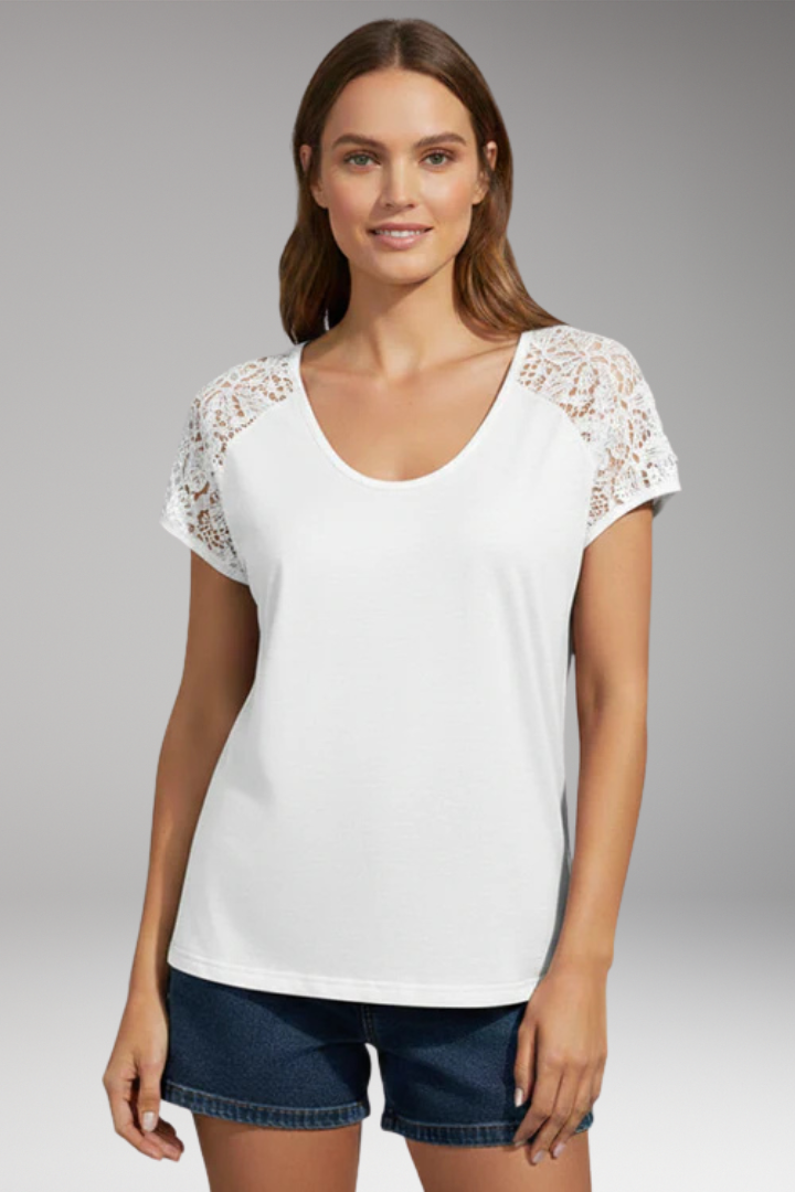 Women’s Top with Scoop Neck and Lace Sleeves