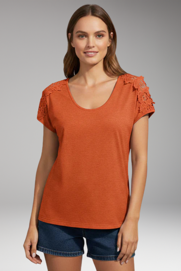Women’s Top with Scoop Neck and Lace Sleeves