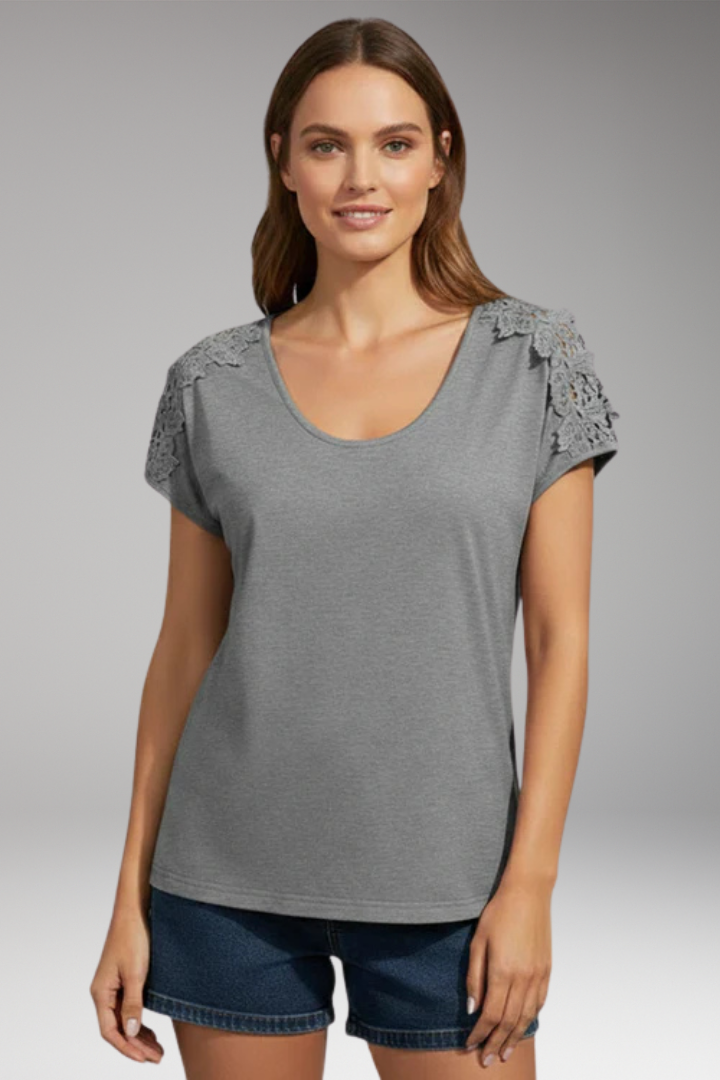 Women’s Top with Scoop Neck and Lace Sleeves