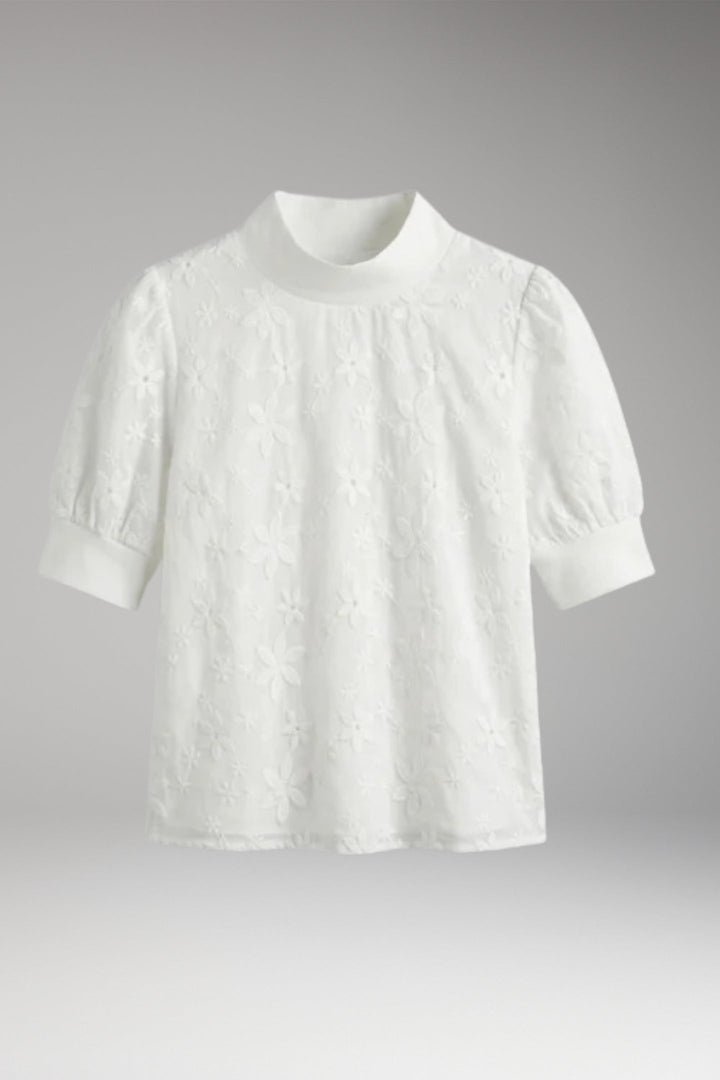 Women’s Top with Stand Collar and Short Sleeves