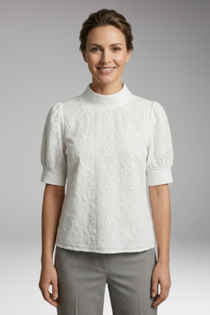Women’s Top with Stand Collar and Short Sleeves