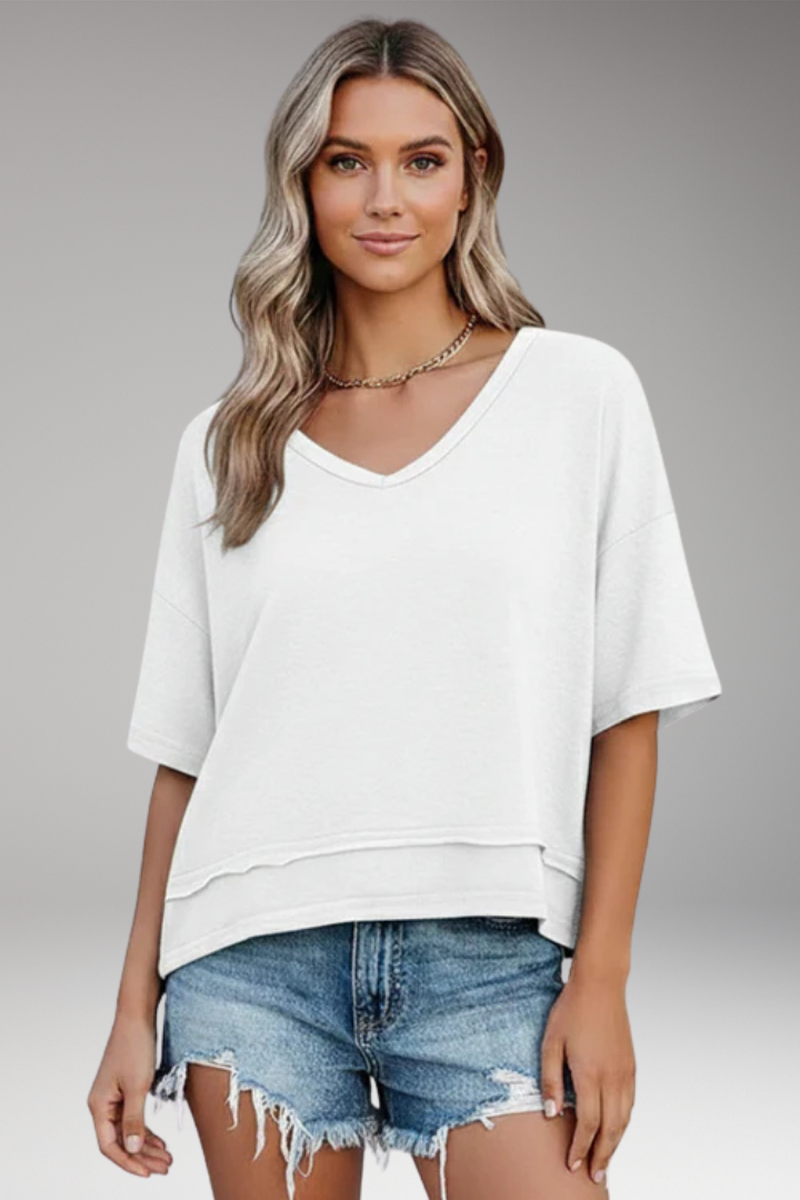Women’s Top with V-Neck and Short Sleeves