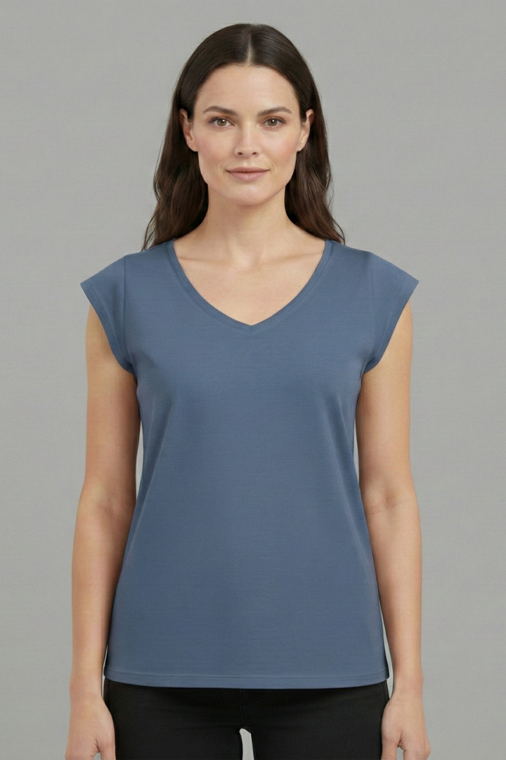 Women’s Top with V‑Neck and Cap Sleeves