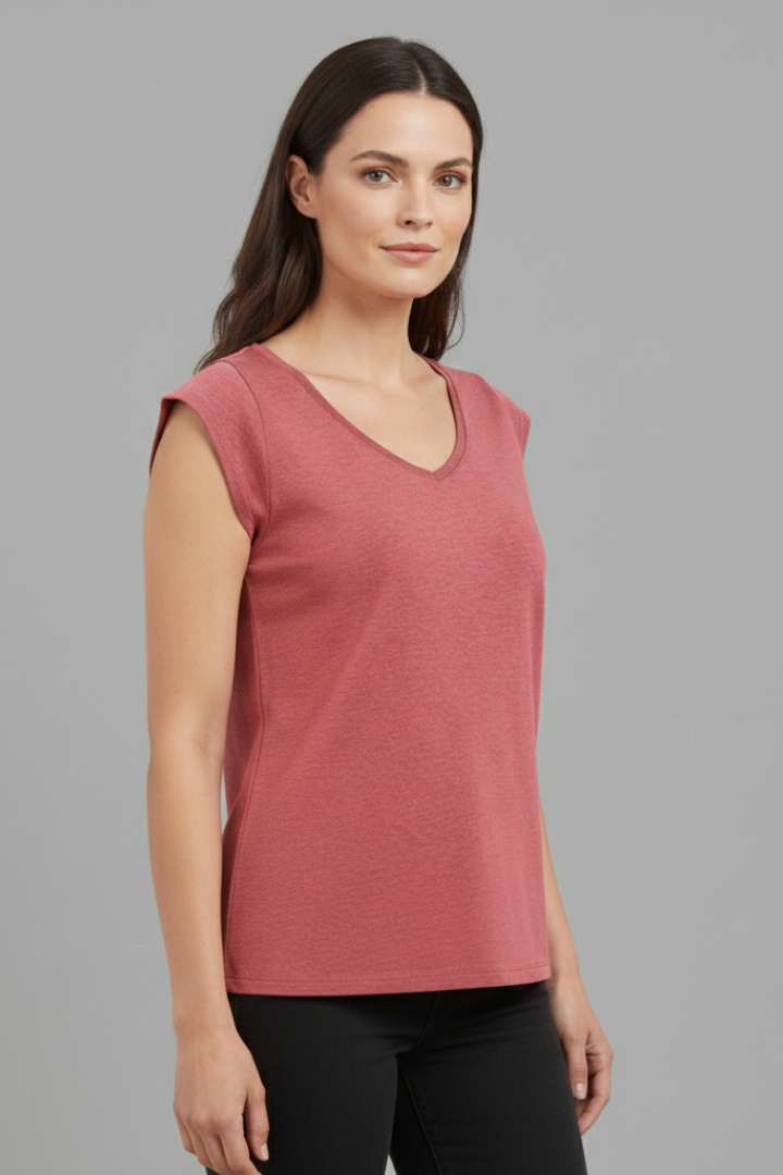 Women’s Top with V‑Neck and Cap Sleeves