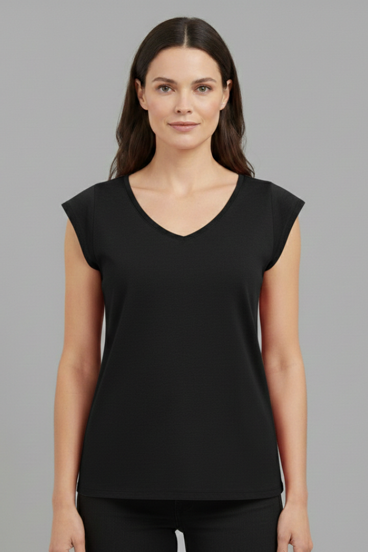 Women’s Top with V‑Neck and Cap Sleeves
