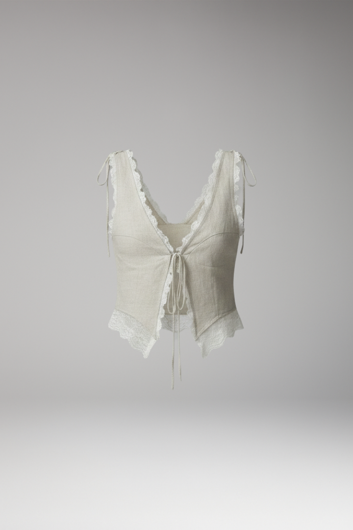 Women’s Top with V-Neck and Lace Tie-Front