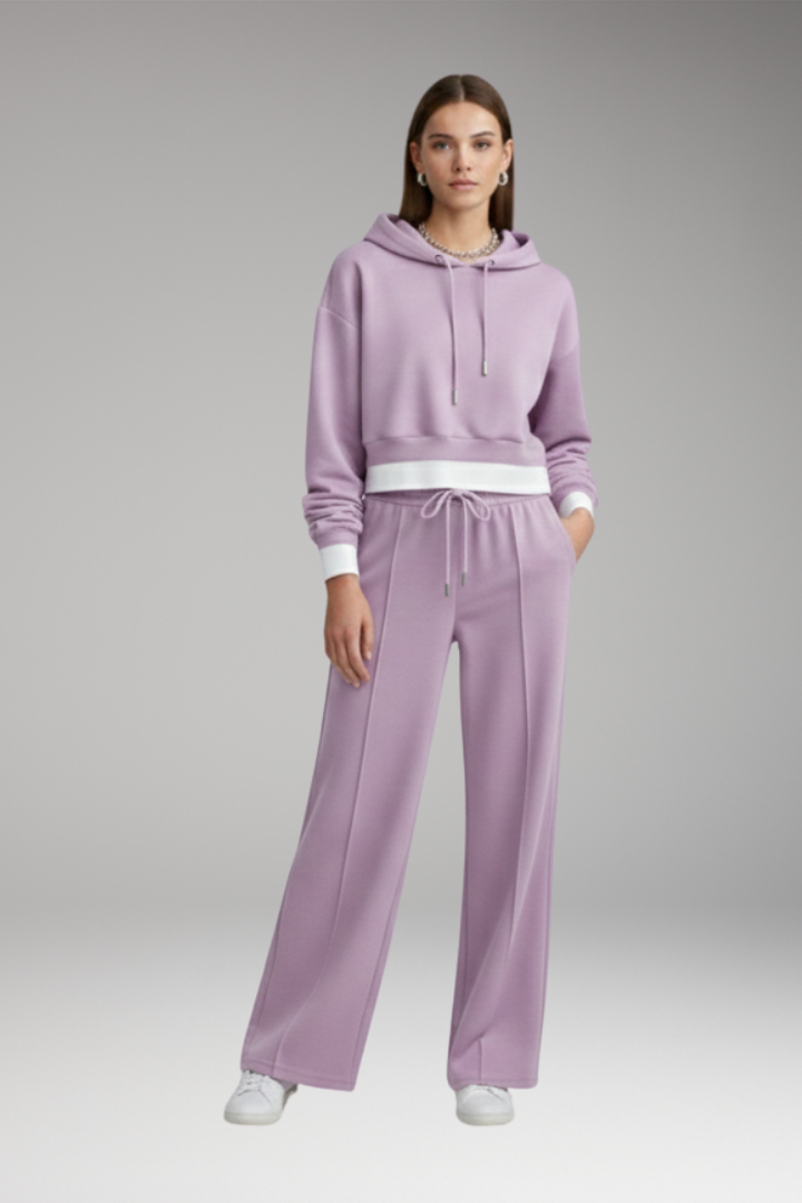 Women’s Tracksuit Set with Cropped Hoodie and Wide Legs