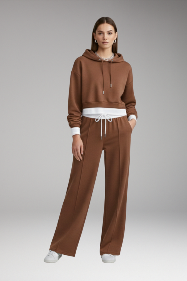 Women’s Tracksuit Set with Cropped Hoodie and Wide Legs
