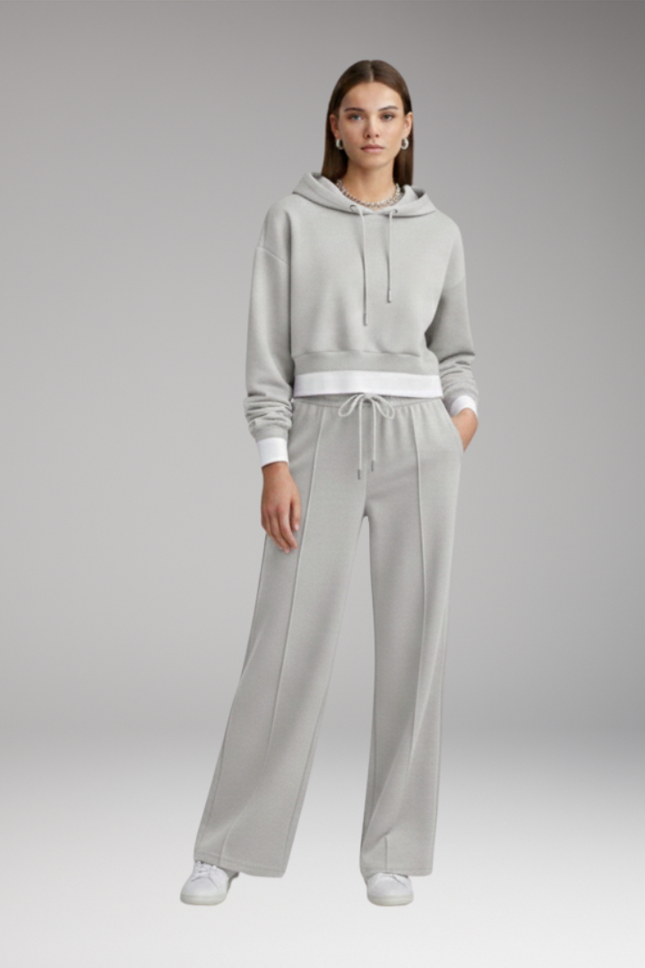 Women’s Tracksuit Set with Cropped Hoodie and Wide Legs
