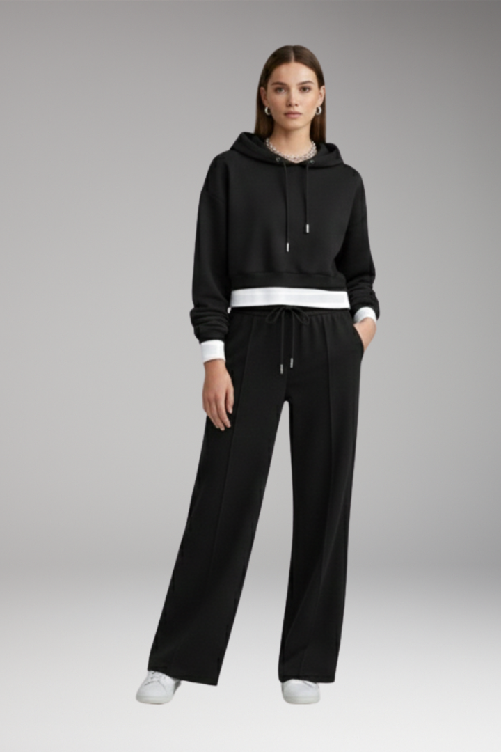 Women’s Tracksuit Set with Cropped Hoodie and Wide Legs
