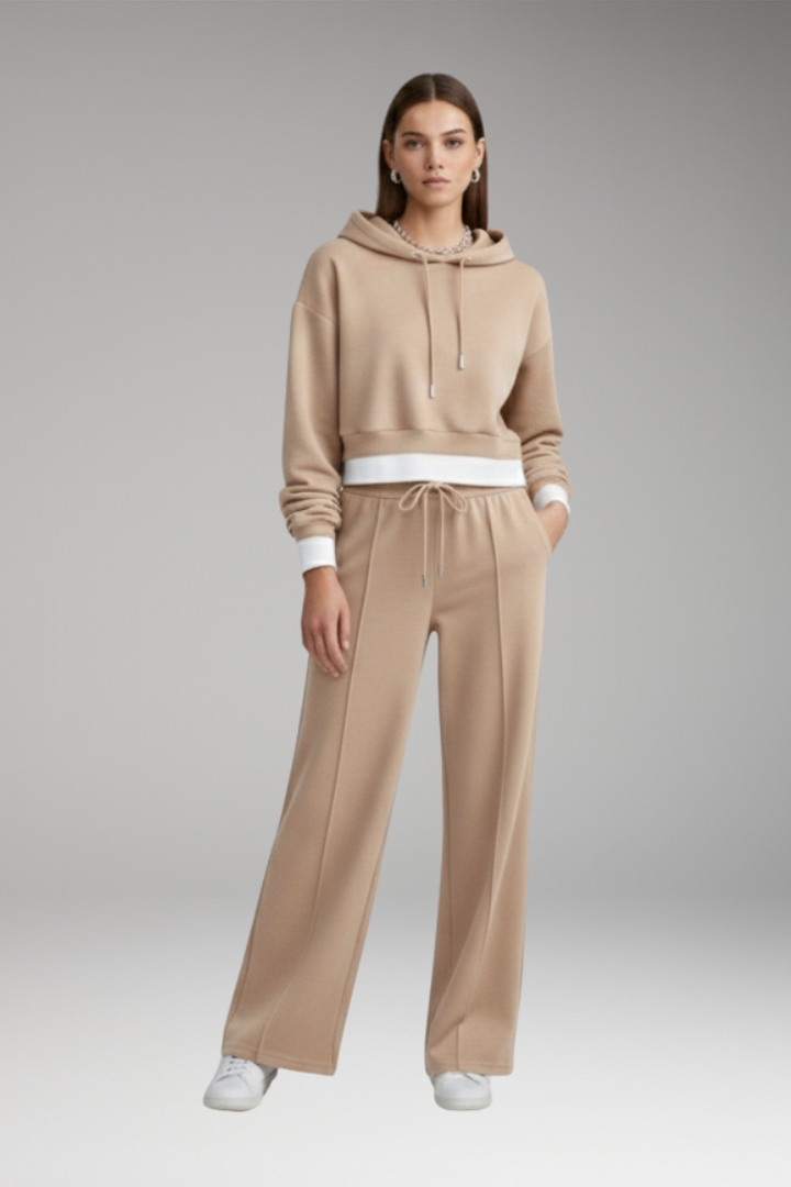 Women’s Tracksuit Set with Cropped Hoodie and Wide Legs
