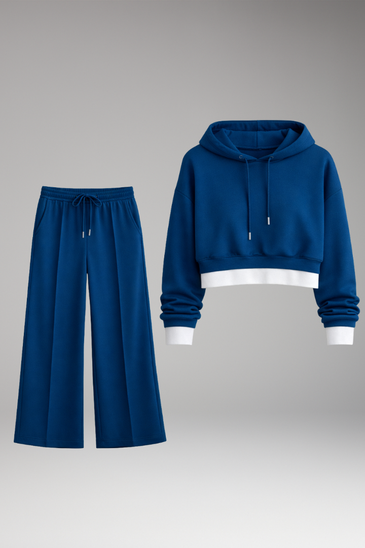 Women’s Tracksuit Set with Cropped Hoodie and Wide Legs