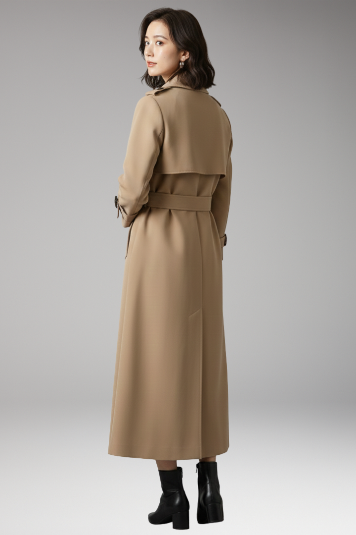 Women’s Trench Coat with Adjustable Waist and Full-Length Design