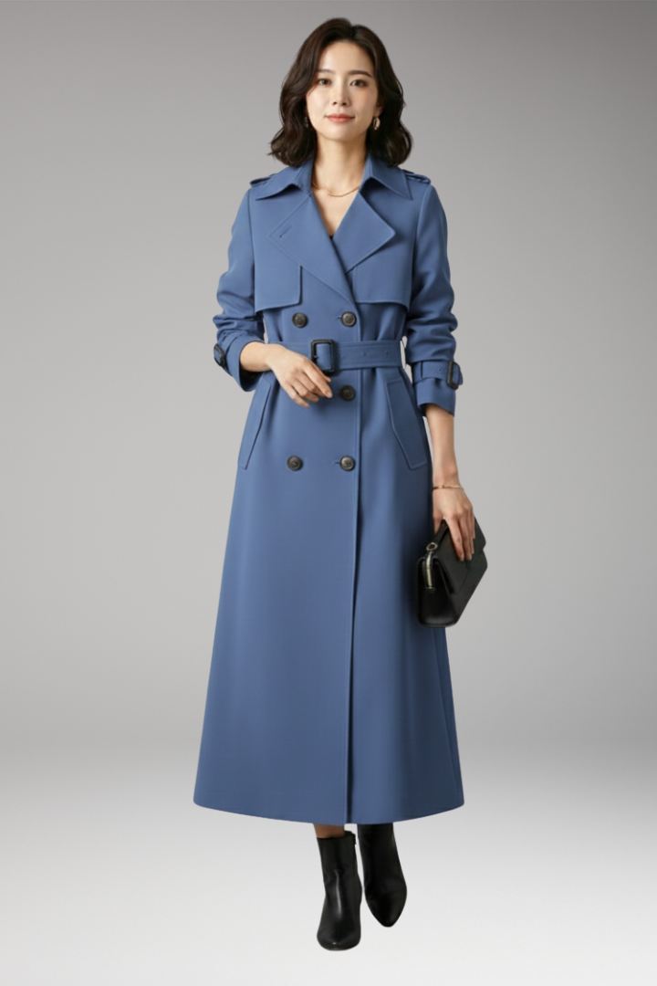 Women’s Trench Coat with Adjustable Waist and Full-Length Design