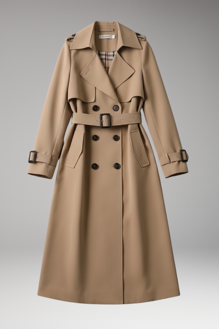 Women’s Trench Coat with Adjustable Waist and Full-Length Design