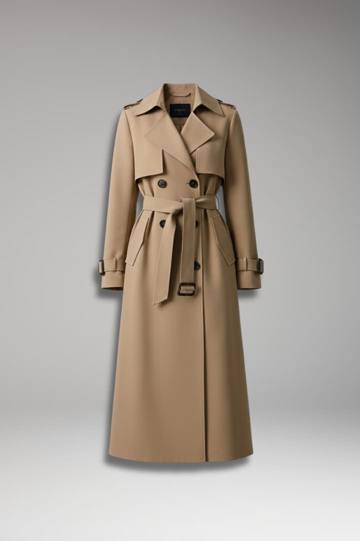 Women’s Trench Coat with Belt and Front Button Closure