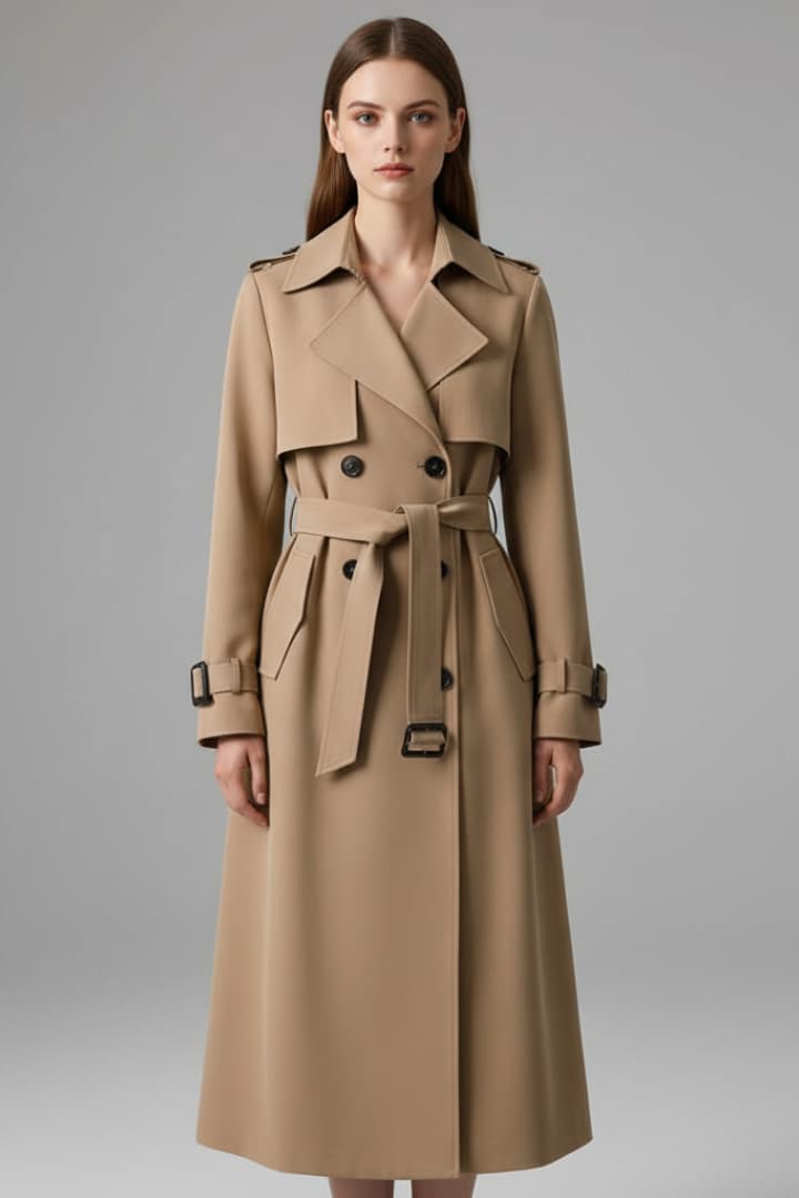 Women’s Trench Coat with Belt and Front Button Closure