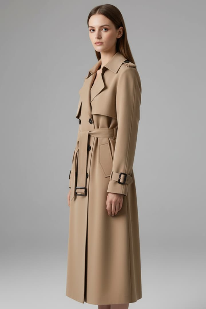 Women’s Trench Coat with Belt and Front Button Closure