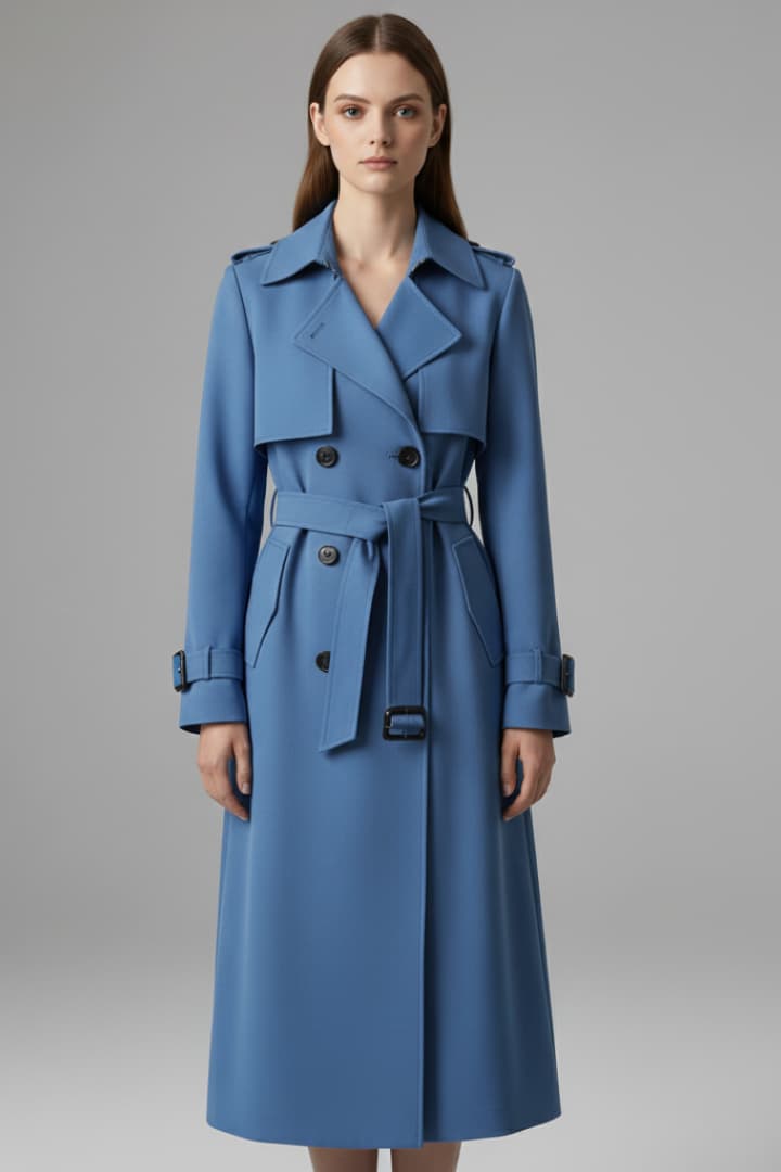 Women’s Trench Coat with Belt and Front Button Closure