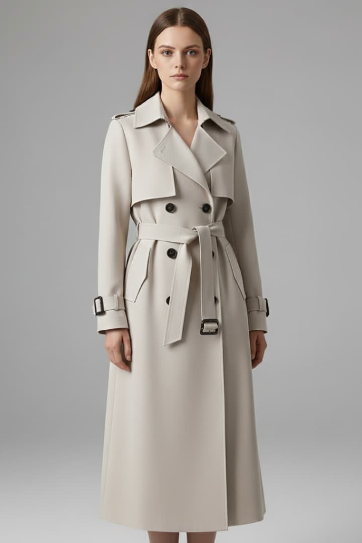 Women’s Trench Coat with Belt and Front Button Closure