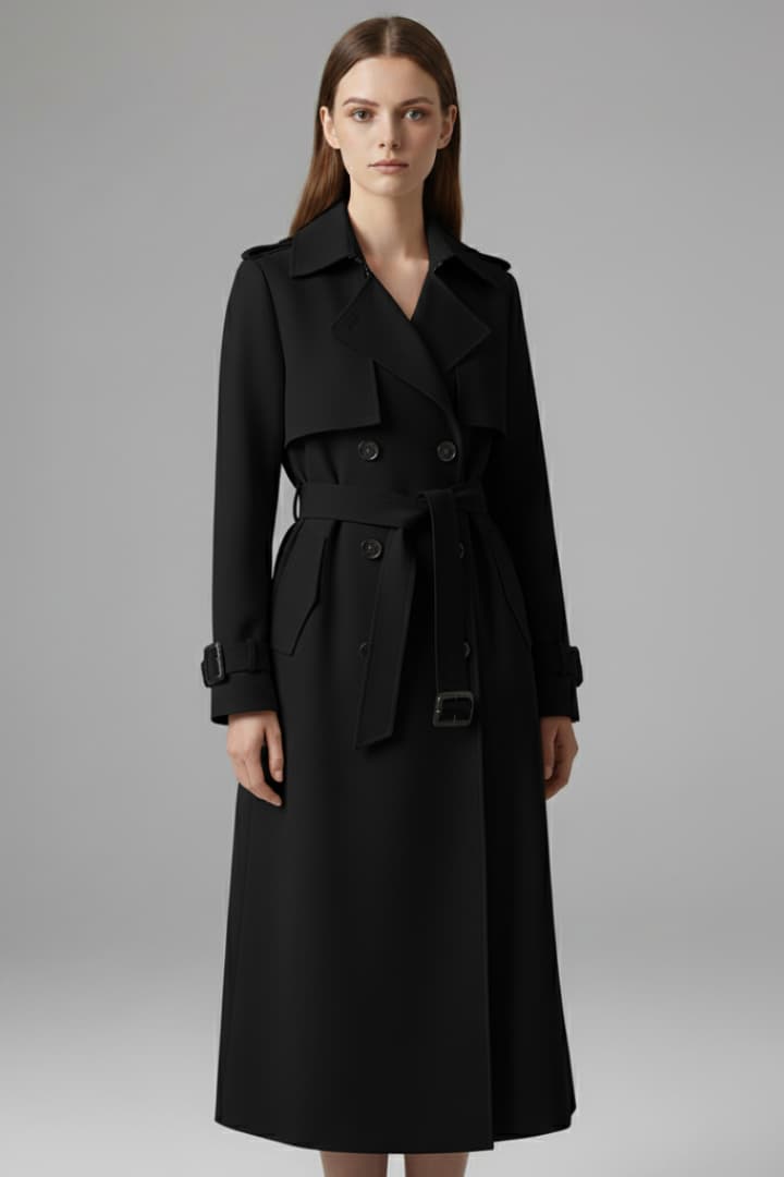Women’s Trench Coat with Belt and Front Button Closure