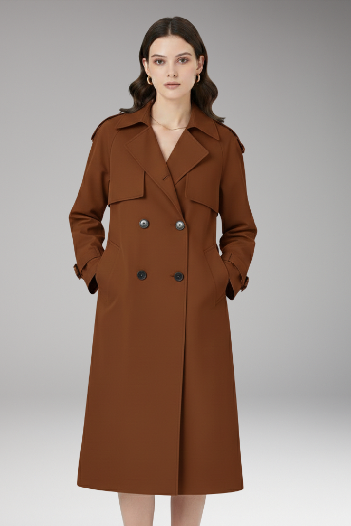 Women’s Trench Coat with Button Placket and Adjustable Cuffs