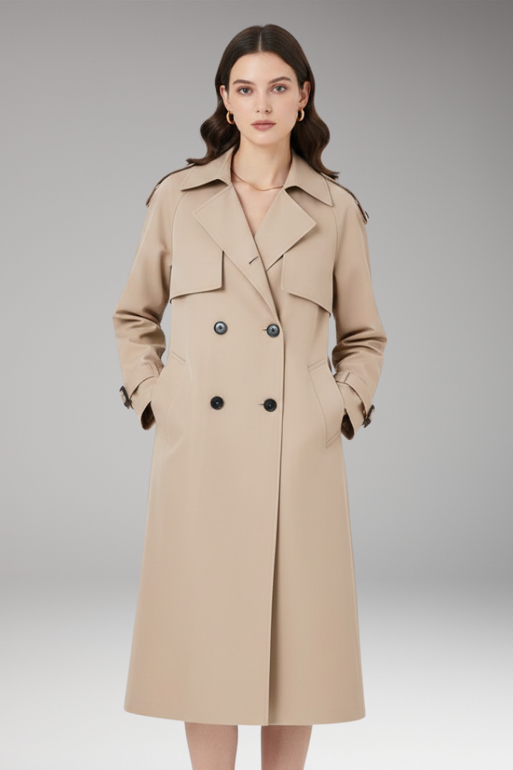 Women’s Trench Coat with Button Placket and Adjustable Cuffs
