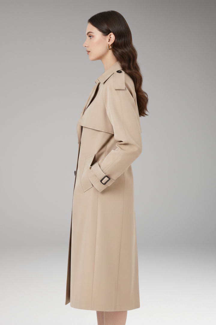 Women’s Trench Coat with Button Placket and Adjustable Cuffs
