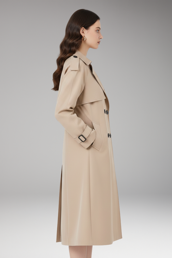 Women’s Trench Coat with Button Placket and Adjustable Cuffs