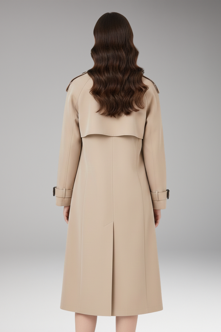 Women’s Trench Coat with Button Placket and Adjustable Cuffs
