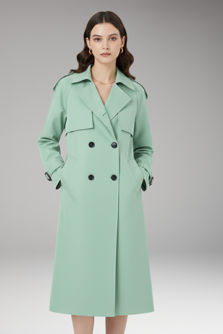 Women’s Trench Coat with Button Placket and Adjustable Cuffs