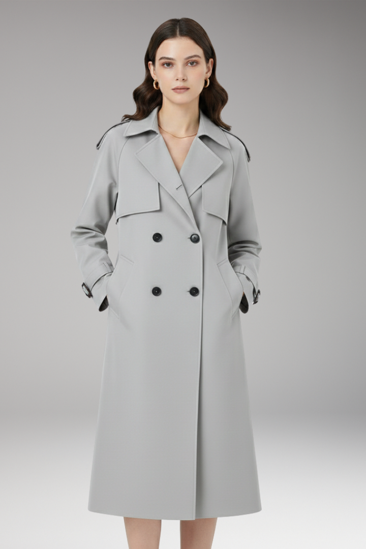 Women’s Trench Coat with Button Placket and Adjustable Cuffs