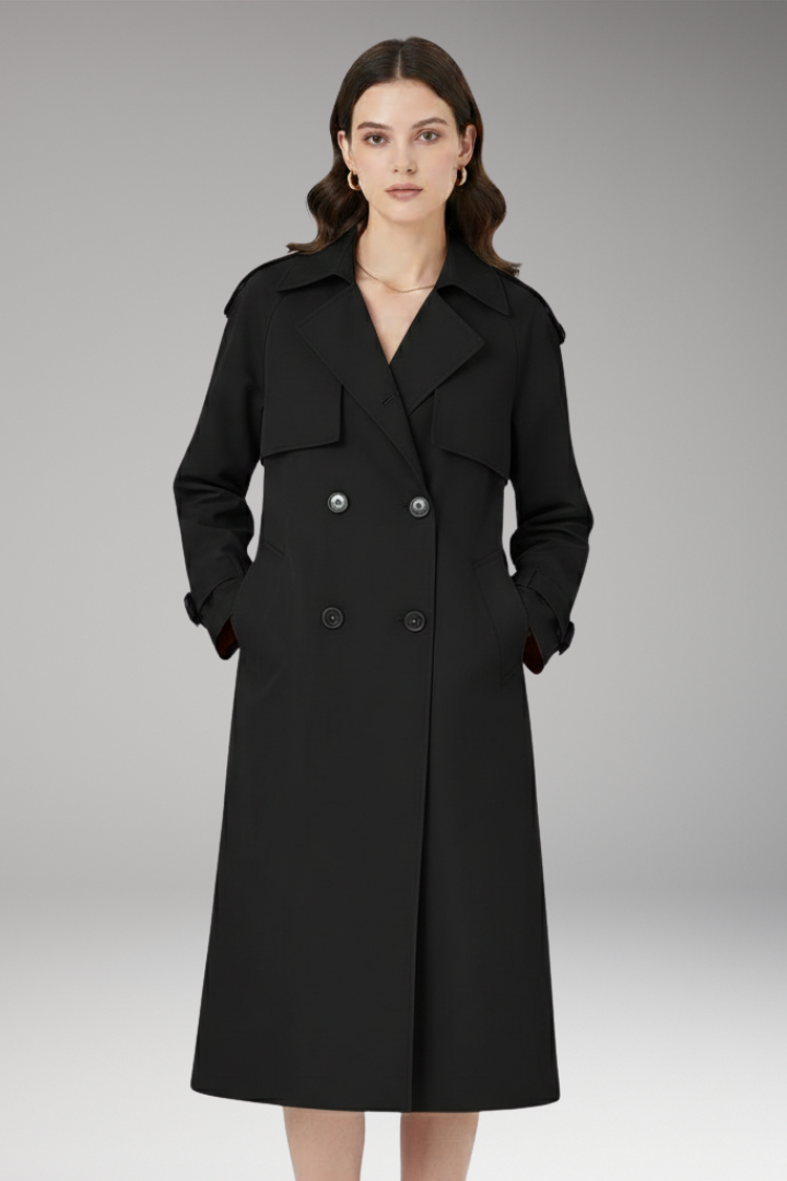 Women’s Trench Coat with Button Placket and Adjustable Cuffs