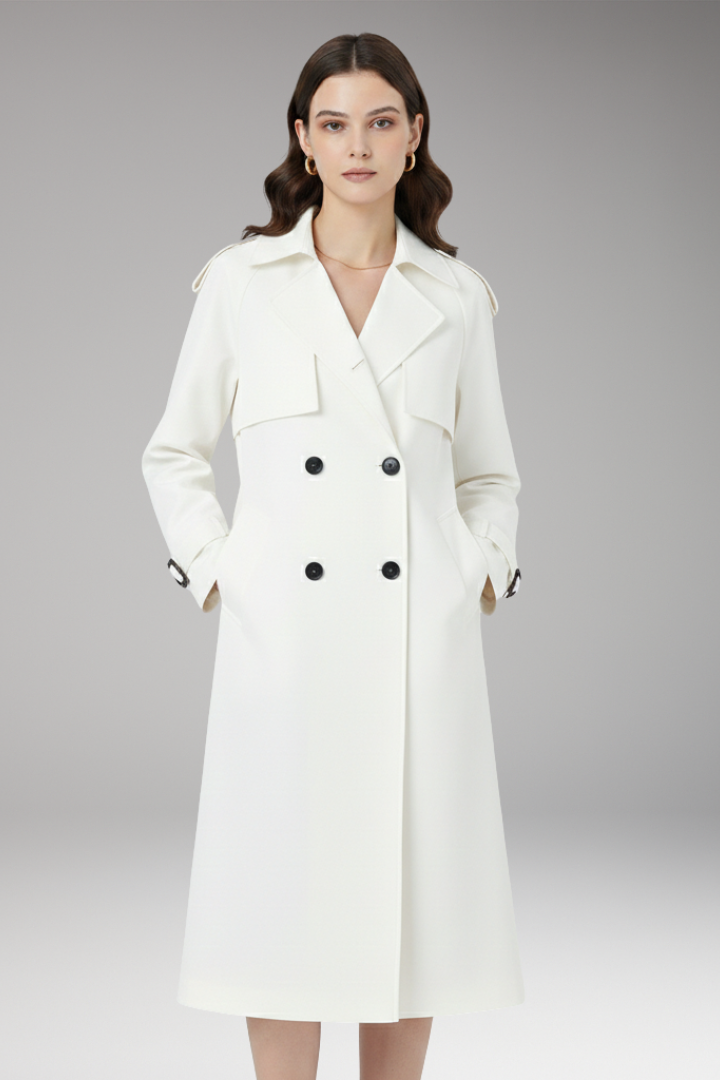 Women’s Trench Coat with Button Placket and Adjustable Cuffs