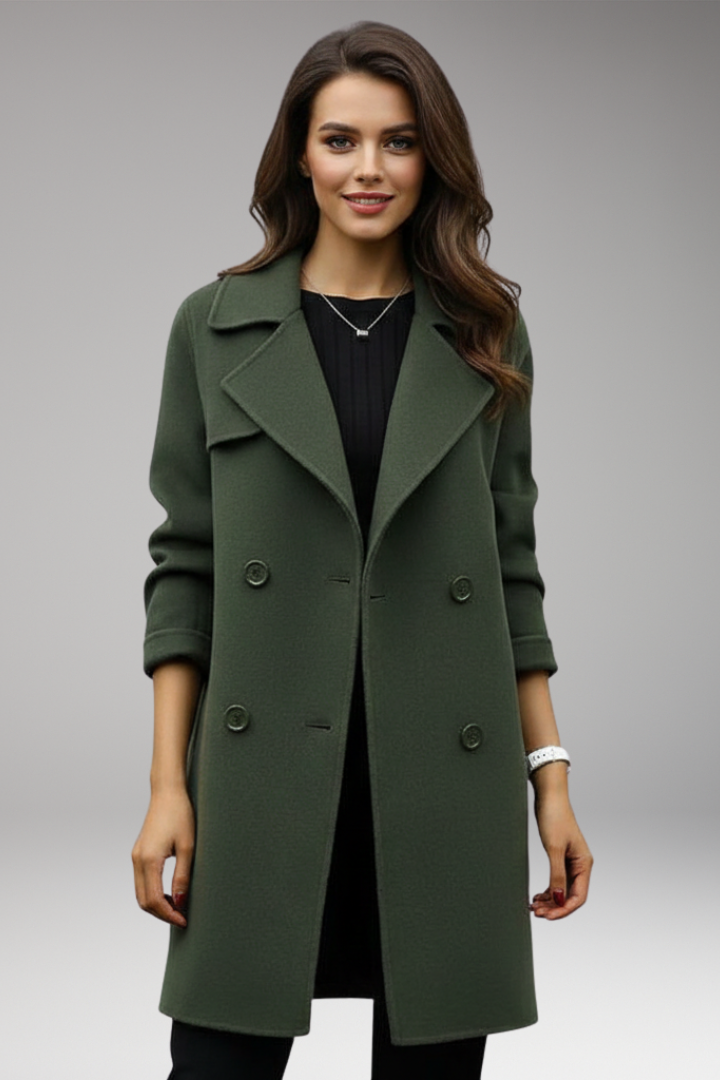 Women’s Trench Coat with Notched Collar and Double Closure