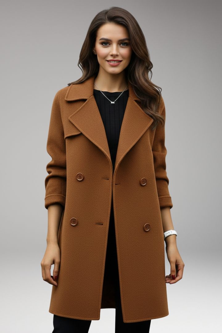 Women’s Trench Coat with Notched Collar and Double Closure
