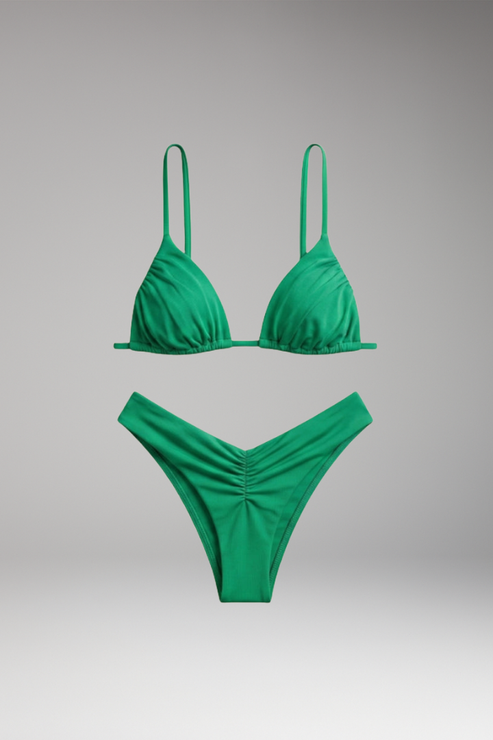 Women’s Triangle Bikini Set with High-Waisted Bottoms
