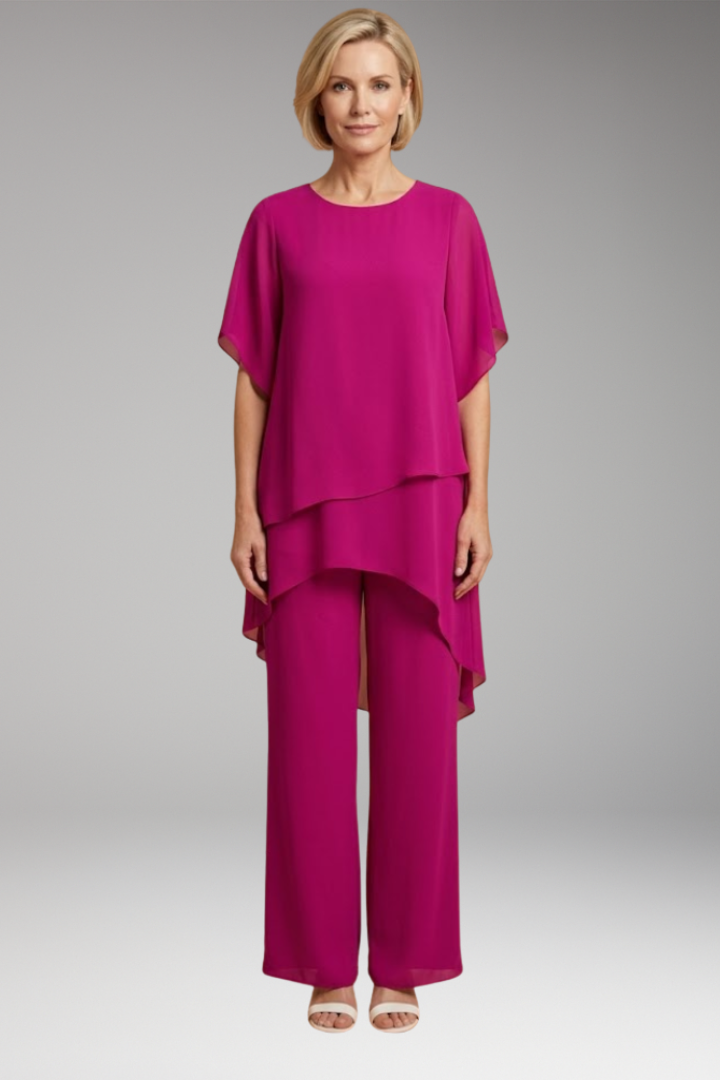 Women's Trouser Set with Asymmetric Hem and Wide Legs