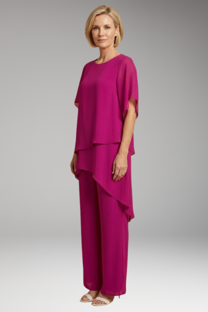 Women's Trouser Set with Asymmetric Hem and Wide Legs