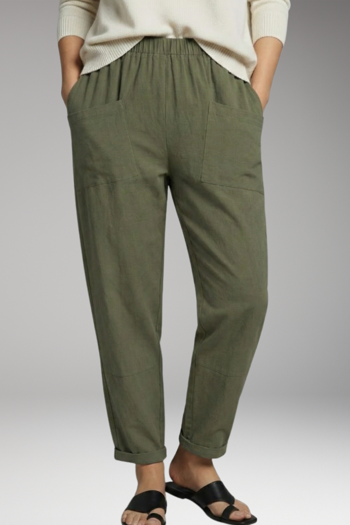 Women's Trousers with Elastic Waist and Patch Pockets