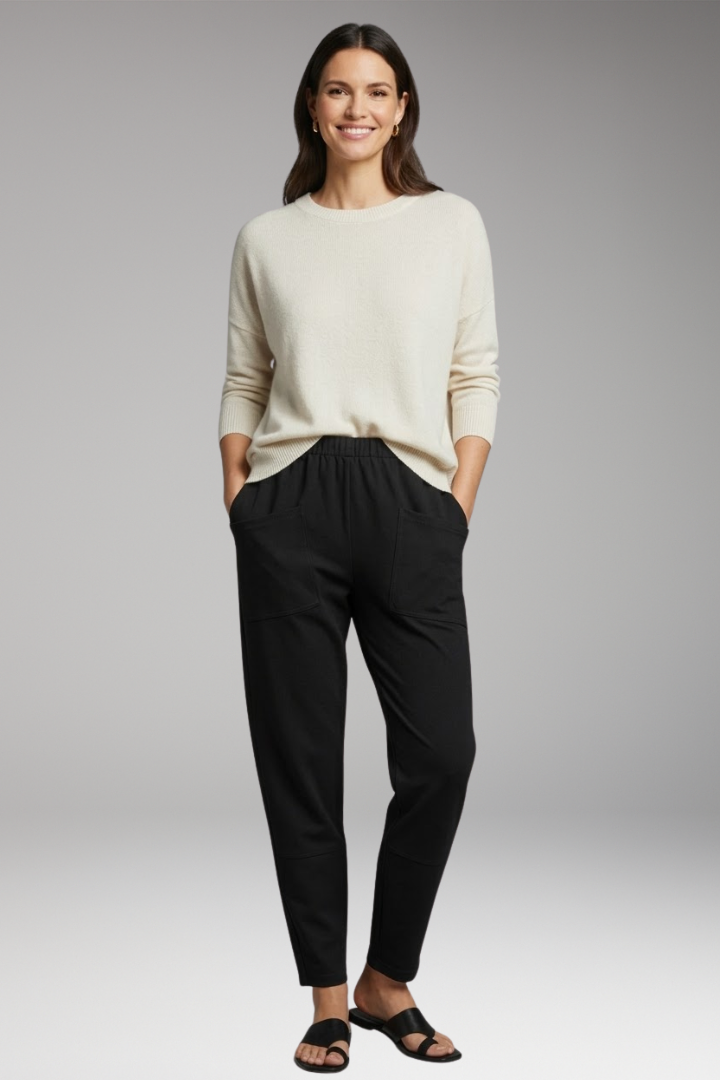 Women's Trousers with Elastic Waist and Patch Pockets
