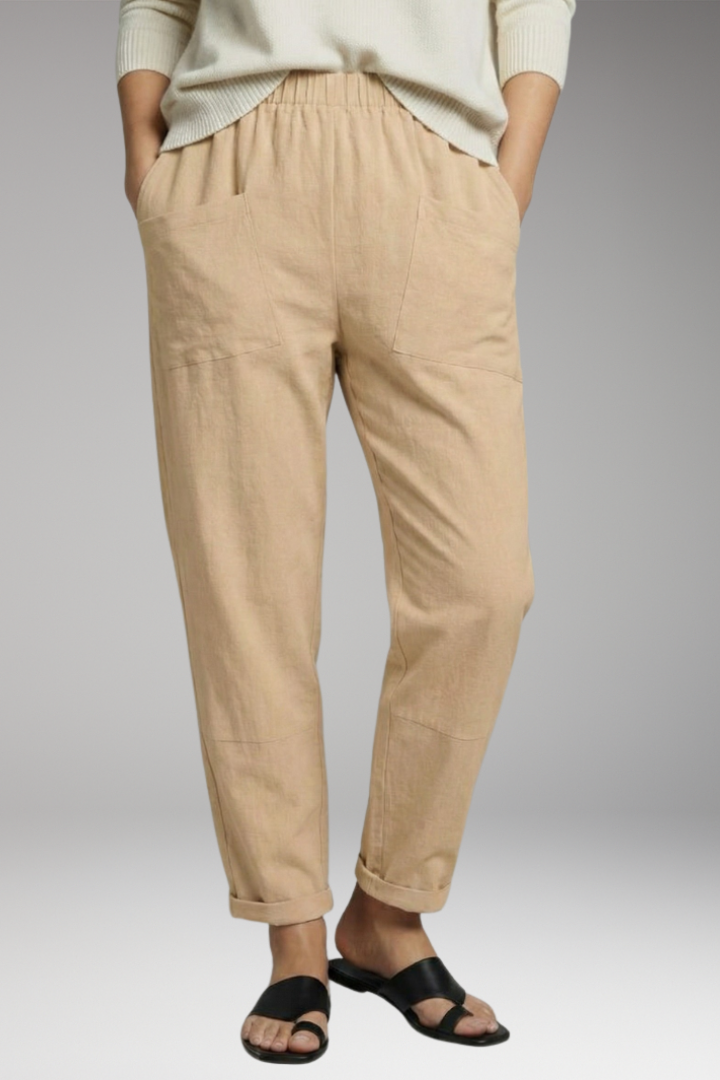 Women's Trousers with Elastic Waist and Patch Pockets